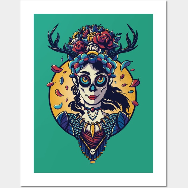 Day of the Dead - Antler Girl Wall Art by LAckas